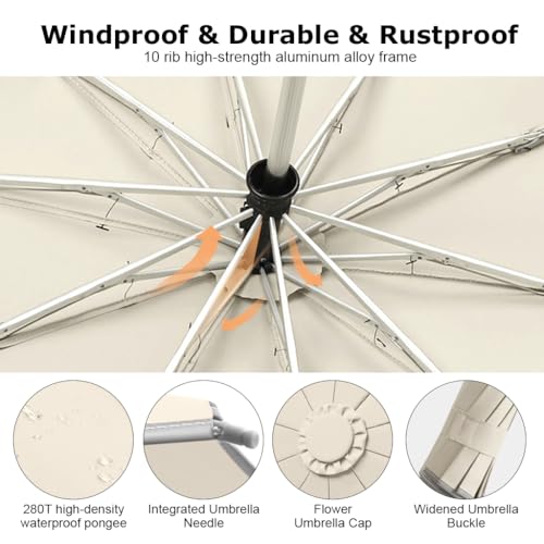 PALAY® Large Umbrella with Reflective Strip Auto 3-Fold Compact Travel Carabiner Handle Reinforced 10 Dual Ribs Sun Protection 99 UV Rain Windproof for Men Women Beige 3Pack PALAY® Large Umbrella with Reflective Strip Auto 3-Fold Compact Travel Carabiner Handle Reinforced 10 Dual Ribs Sun Protection 99 UV Rain Windproof for Men Women Beige 3Pack
